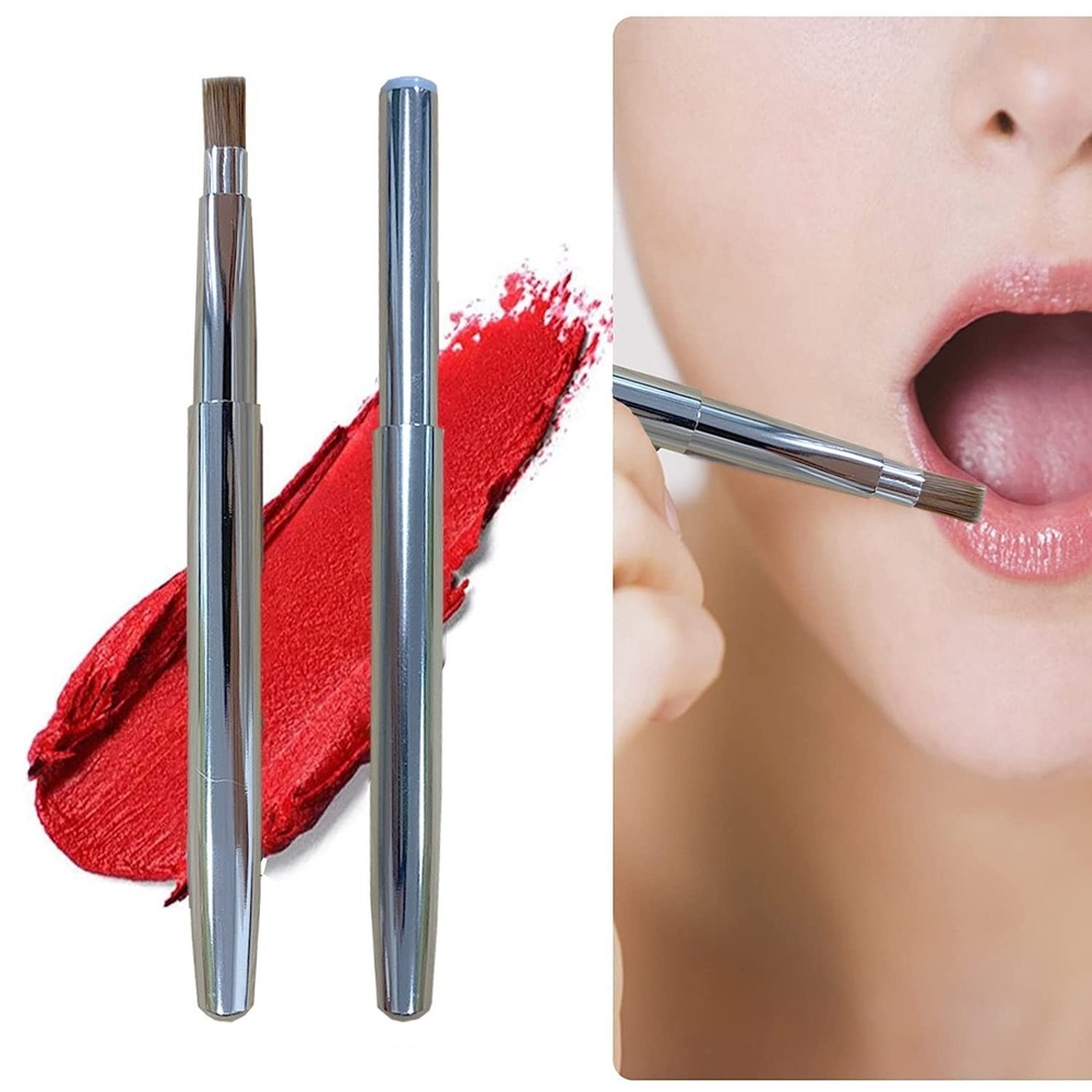 YAFIYGI Lip Brush for Lipstick, Retractable Travel Halloween Makeup Tools Silver